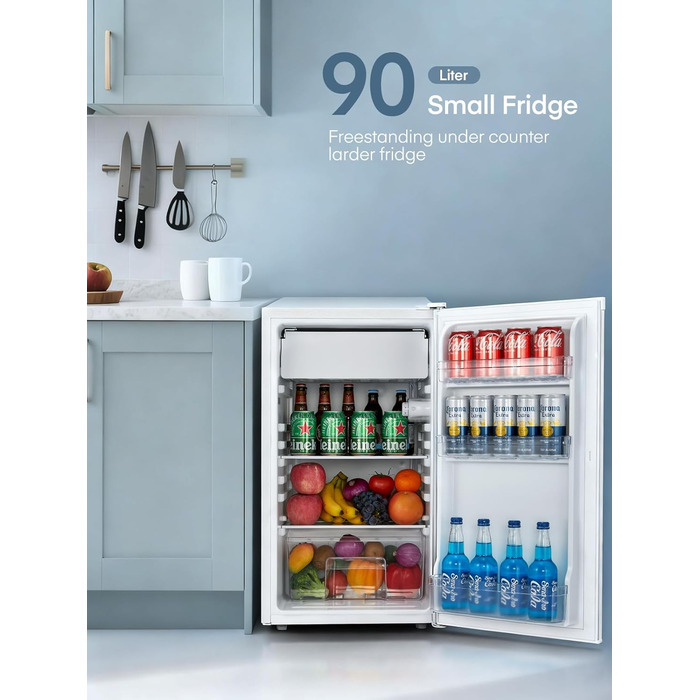 Компактний холодильник FOHERE на 90л з морозильною камерою, регулюванням температури (7 рівнів) та відділенням для овочів, білий