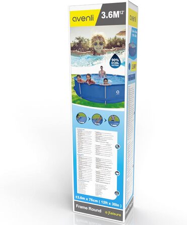 Басейн Avenli 360 x 76 см Наземний басейн зі сталевим каркасом без насоса Синій круглий каркасний басейн Запасний басейн (366 x 76 см)