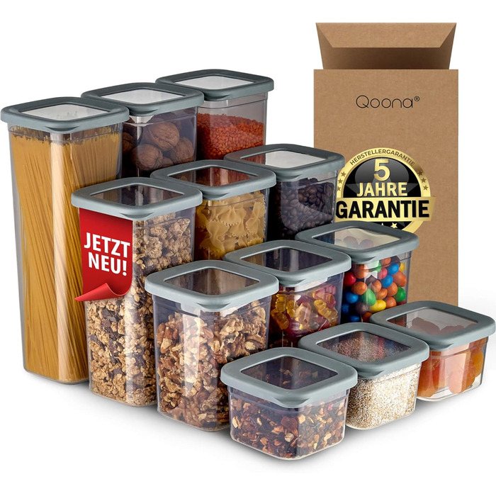 Набір контейнерів для зберігання продуктів [12 шт] антрацит - стекові та економні для кухні. Герметичні скляні банки для борошна, контейнери для їжі, 12 шт.