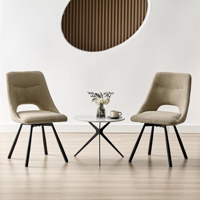 Набір з 4-х обідніх стільців, 180° поворотні, з м'яким сидінням, матеріал: бавовна-кашемір, сучасний дизайн, металеві ніжки, колір: хакі