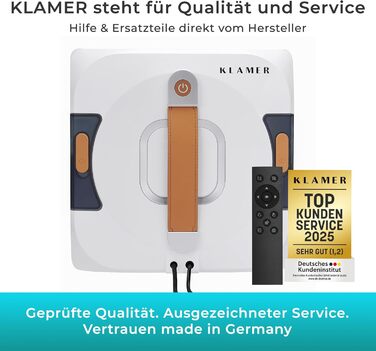 Робот-прибиральник вікон KLAMER 3500 Pa – автоматичний мийник вікон з резервуаром 100 мл, функцією вологого прибирання, розпізнаванням країв, тихий (60 дБ), захист від падіння та смарт-планування. Білий