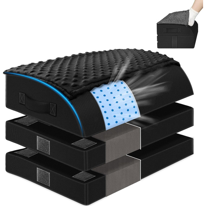 Підставка для ніг під стіл KingPavonini з гелевою піною пам'яті, 3 положення, зігріваюча сумка для ніг, підтримка спини, стегон та ніг, ергономічна підставка для офісного та геймінгового крісла (Чорний)