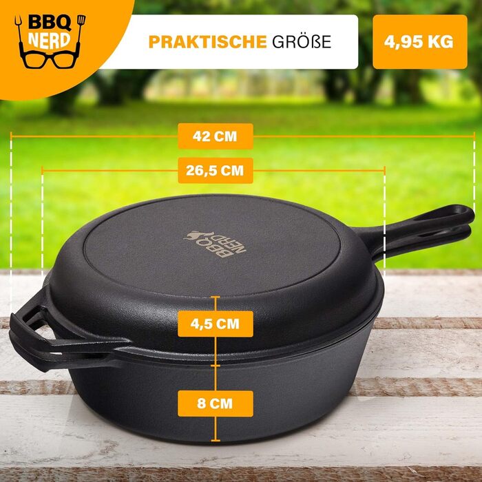 Запіканка BBQ-Nerd Cocotte 3,5 л з функцією 2-в-1 Набір для приготування Каструля для плити, духовки та гриля, включаючи сковороду