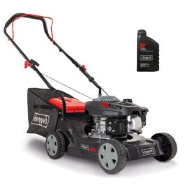 Бензиновий газонокосарка Scheppach MP132-40 - 3.3 PS, ширина косіння 40 см, 3 положення висоти стрижки, кошик 35 л, легкий та компактний, великі колеса, без приводного двигуна (включено моторне масло)