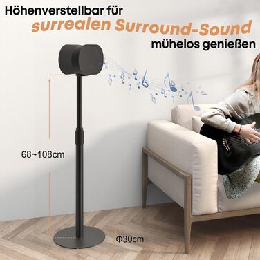 Підставка для колонок Sonos Era 100 та 300, регульована висота (68,2-106,8 см), з інтегрованим кабельним менеджментом, стабільна металева конструкція (5 кг вантажопідйомність), 1 пара (2 шт), чорний