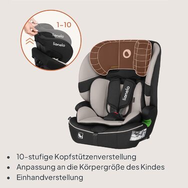Автокрісло Lionelo Billy i-Size 76-150 см (15 міс - 12 років), ISOFIX, Top Tether, R129, бежеве
