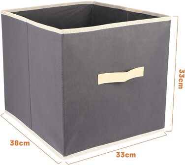 Тканина для коробки для зберігання Mkitnvy, 6 шт. 33 x 38 x 33 см Складні кубики для зберігання, середні декоративні тканинні коробки для зберігання, для коробок, спальні, шаф, сірий