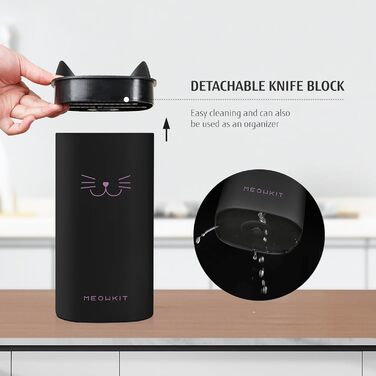 Набір кухонних ножів MeowKit 5 предметів з нержавіючої сталі, милий набір ножів з знімним блоком та ножицями, котяча форма, чорний, рожевий, рожевий