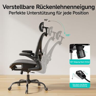 Офісне крісло LarkLeaves з ергономічною підтримкою спини, регульованими підлокітниками, сітчастою спинкою та підголівником, для офісу, навчання, бібліотеки, 140 кг, (Чорний, Lite)