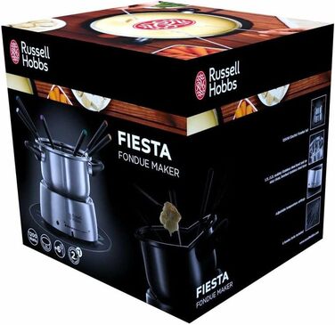 Гриль для раклет Russell Hobbs 8 персон з 8 сковородами та дерев'яним шпателем, 2 грильні поверхні: з натурального каменю з канавкою для соку та антипригарне поворотне рельєфне/тепаньякі покриття, гриль для піци, 26280-56 (Фондю)