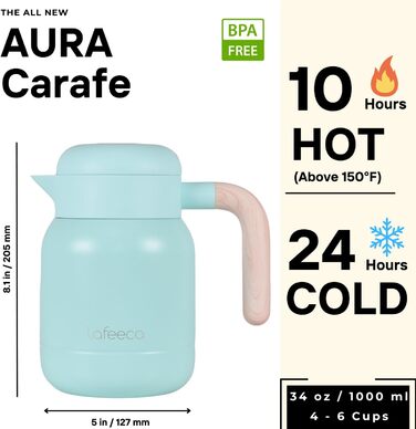 Термос Aura Dune для кави та чаю, 1 літр, блакитний (Mirage Blue)