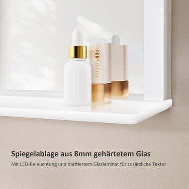 Дзеркало для ванної кімнати EMKE з підсвічуванням 80x60 см, з полицею, антизапар, регульоване холодне біле світло 6500K, сенсорне управління, функція пам'яті, прямокутне дзеркало для ванної кімнати (з полицею) 80Ш x 60В см