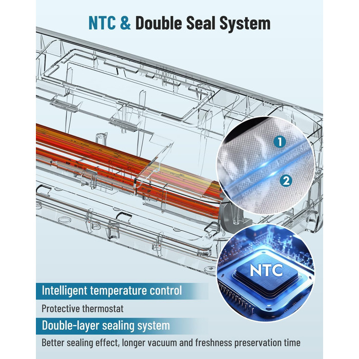 Професійний вакууматор для продуктів 12-в-1, 95кПа, з функцією безперервного вакуумування та подвійним швом, сріблястий (комплект: 1 рулон та 10 пакетів)