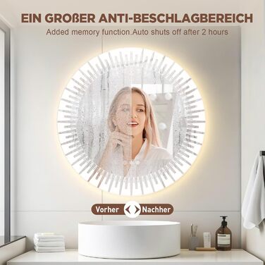 Дзеркало для ванної кімнати YOLEO з підсвічуванням 90x70 см, LED дзеркало з переднім та заднім освітленням, дзеркало для стіни з пам'яттю, 3 регульовані кольори світла, антизапотівання