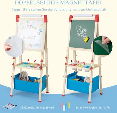 Дитяча мольберт GOPLUS 3-в-1: дошка-магніт, дошка для малювання, тримач для паперу та аксесуари, регульована висота, 3-8 років