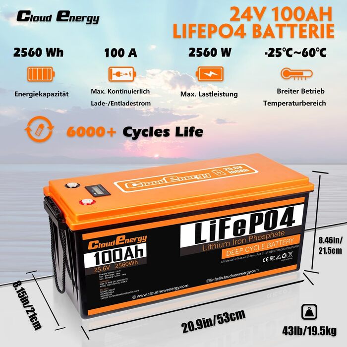 Акумулятор LiFePO4 Cloudenergy 12,8 В 300 Ач, 100 А BMS, 6000 циклів, 10 років, чудово підходить для автономної мережі, дому, автофургону