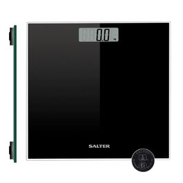 Цифрові ваги для ванної кімнати Salter SA00287 BAFEU16 - скляні ваги для ванної кімнати, 180 кг, РК-дисплей, що легко читається, чорний дизайн, батареї в комплекті, миттєве вимірювання ваги (чорний)
