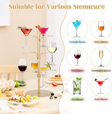 Стійка для коктейлів та келихів YCWF, 3 яруси, 12 келихів, золота. Ідеально для вечірок та святкування. Підходить для шампанського, коктейлів, маргарити та мартини.