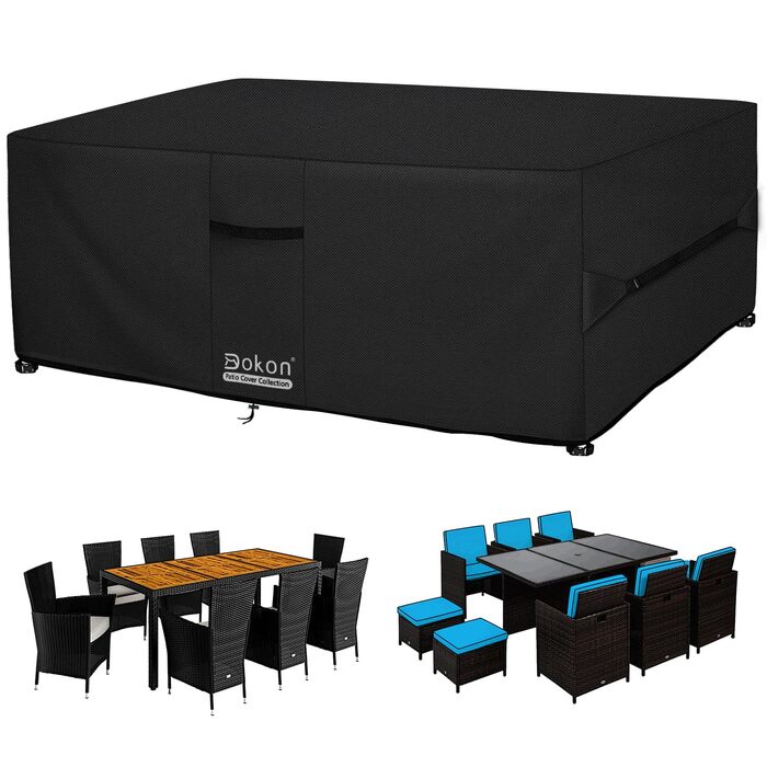 Водонепроникний чохол для садово-патіо меблів 140x80x74 см, захисна накривка для столу з вентиляційними отворами, міцний оксфорд 420D, анти-UV, чорний