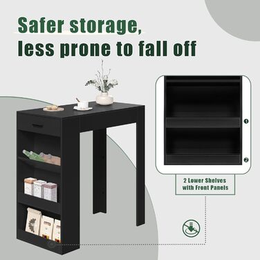 WOLTU Столик барний, кухонний, вітальні, їдальні з 1 шухлядою, 3 полицями, віноградником, чорний 100x50x100 см