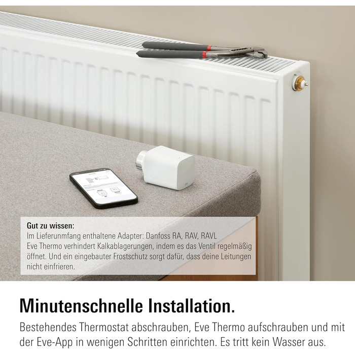 Eve Thermo (Matter, 5-те покоління) - Розумний термостат на радіатор, економія тепла, сумісний з Alexa, Apple Home, Samsung SmartThings, Google Home, Matter