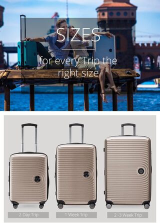 Набір валіз Hauptstadtkoffer Mitte 3шт + цифровий багажний тег - валізи-ролери 55/68/77 см + брелок з QR-кодом, 4 подвійні колеса, жорсткий корпус ABS, XL-розширення об'єму, TSA, (шампань, 55 см)