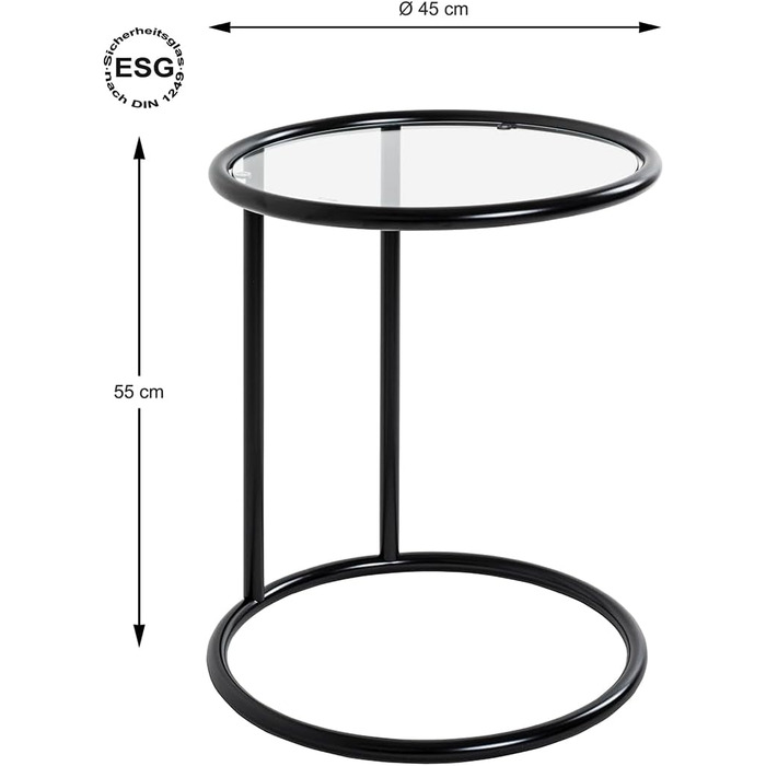 Приставний столик для меблів HAKU, метал, см (Ø 45 x H 55, чорний)