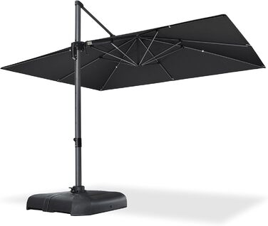 Парасолька від сонця PURPLE LEAF 300x400 см, велика підвісна парасолька-ампел з рукояткою, поворотом на 360° та хрест-підставкою для тераси та балкона, чорна
