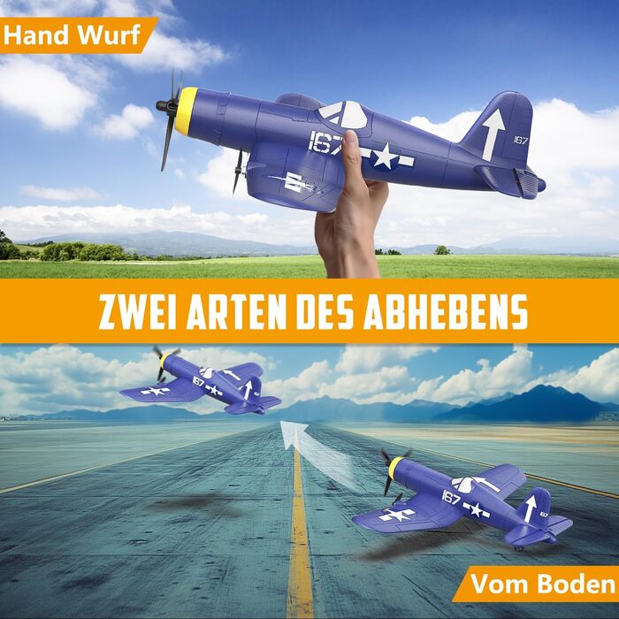 RC літак HAWK'S WORK F4U Corsair 2.4GHz – радіокерований літак-винищувач для дітей та початківців, готовий до польоту з гіростабілізатором