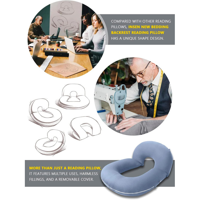 Подушка для читання INSEN, спинка для сидіння в ліжку, для читання, відпочинку, медсестер, дорослих, мам та дітей, для пресування живота в ліжку (охолоджуюча бавовна, блакитна, базова)