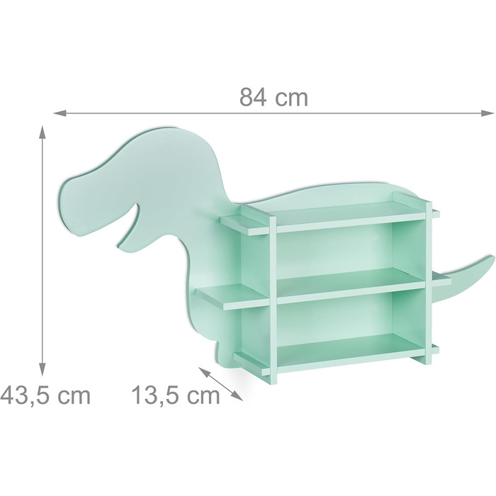 Дитяча полиця Relaxdays Dino, 2 відділення, книжкова шафа, HBT 43,5x84x13,5 см, бірюза, ДВП