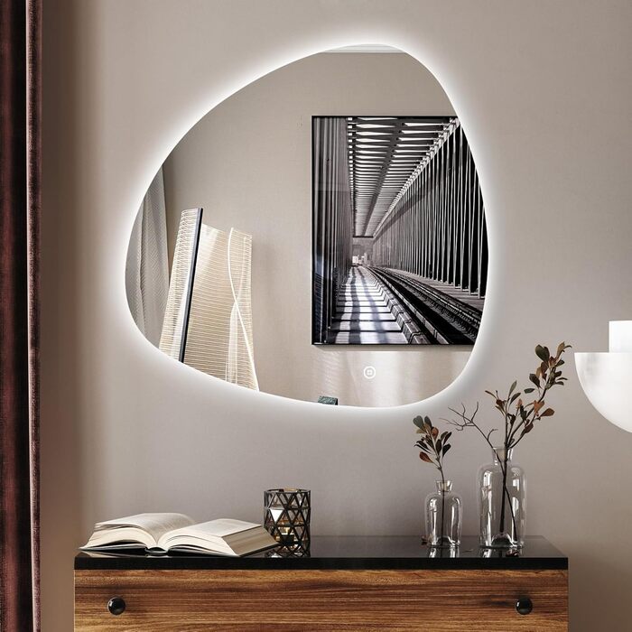 Дзеркало для ванної кімнати Badspiegel 70x50см з підсвічуванням 3 кольори, сенсорний вимикач, прямокутне, для ванної/вітальні, енергоклас A++