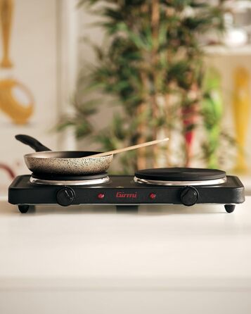 Електрична плитка Girmi PE26 з чавунною поверхнею, 1500 Вт, 5 температурних режимів, діаметр 18,5 см, чорна