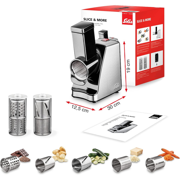 Електричний овочевий слайсер Solis Slice & More 8401 - 5 насадок, нержавіюча сталь, 350 Вт
