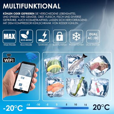 Автомобільний компресорний холодильник KESSER 42L з Wi-Fi, 12/24/230V, до -20°C, колеса, телескопічна ручка, хакі + 2 акумулятори холоду