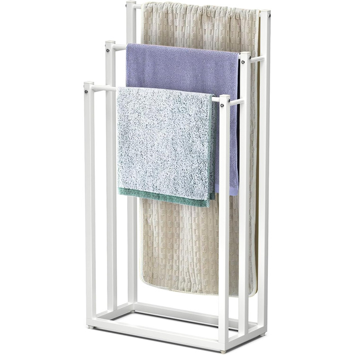 Підставка для рушників VOUNOT® на підлозі, металева, 3 стійки, чорна, для ванної кімнати, стабільна, економна