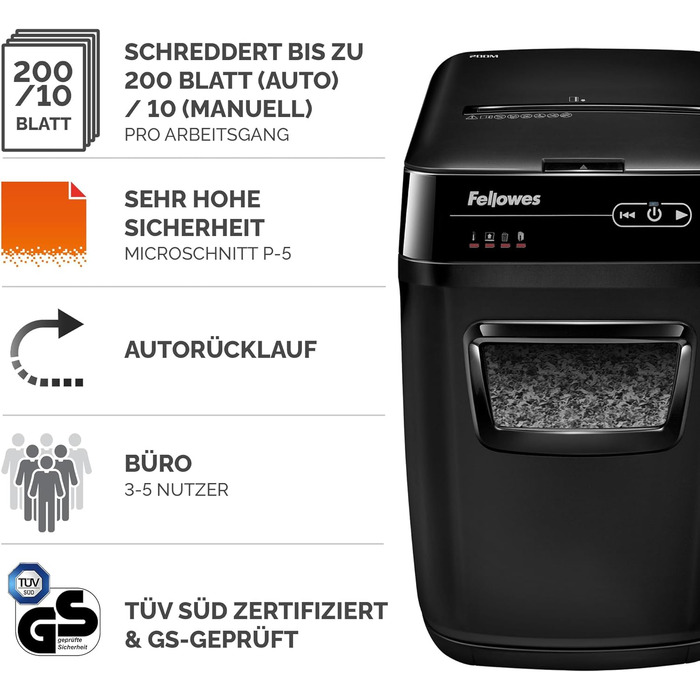 Fellowes Autofeed Aktenvernichter AutoMax 90M: Шредер для документів, автоматичний, офісний, Fellowes
