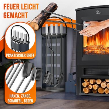 Набір для каміну KESSER® 5 предметів | Сучасний дизайн, з покриттям, з нержавіючої сталі, антрацит