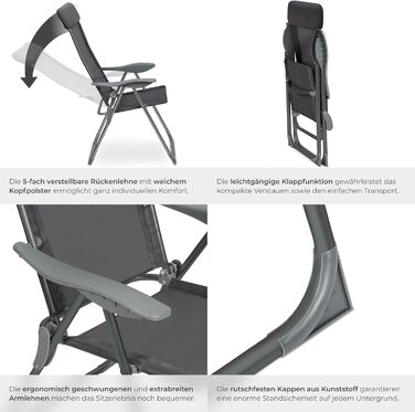 Шезлонги Tectake® 4 шт. - регульовані, з підставкою для ніг, легкі, складані, для саду, балкону, кемпінгу (Антрацит)