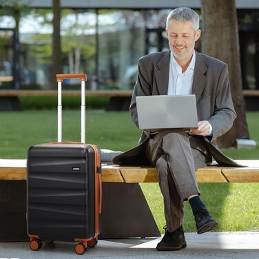 Набір валіз Gepäck з рюкзаком, полікарбонатне ручне багаж, схвалено авіакомпаніями з обертовими колесами, набір жорстких валіз з TSA-замком, багаж на спіннері (Чорний, 3 шт. (50 см))