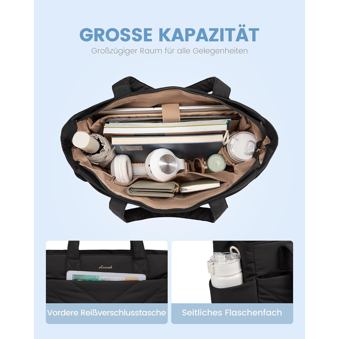 Сумка для ноутбука LOVEVOOK 15.6 дюймів, жіноча: шопер, велика робоча сумка, сумка-шоппер, для навчання, офісу, школи, чорна