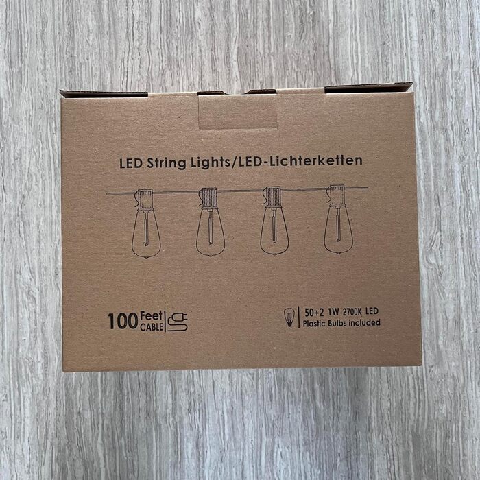 LED гірлянда для зовнішнього використання, вологостійка IP65 з 15+1 лампочками E27 2700K тепле біле світло для саду, тераси, вечірок. Довжина 30 метрів. [Енергоклас G]