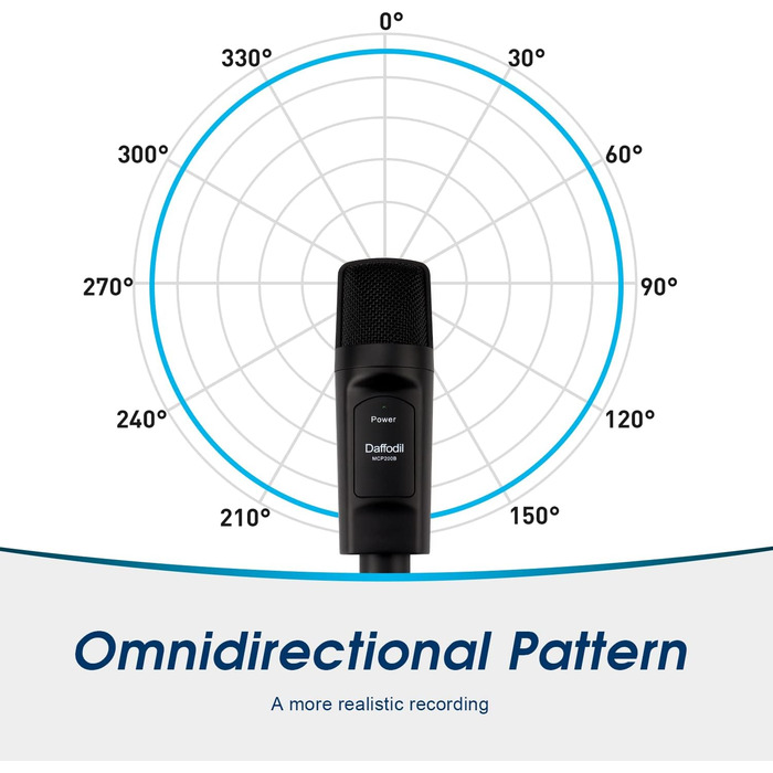 Daffodil MCP200 USB Конденсаторний мікрофон: для стрімінгу, подкастів, запису голосу. Комплект з поп-фільтром, антишоком та підставкою. Сумісний з PC, Mac.