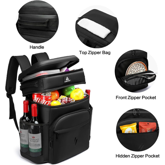 Рюкзак-холодильник Laripwit 54 літри: ізольований, тактичний, для пікніків, подорожей, кемпінгу, пляжу (33л) - чорний