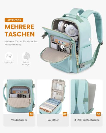 Рюкзак LOVEVOOK для ручної поклажі Ryanair (40x20x25 см) – чорний (м'ятний), для ноутбука 13.3