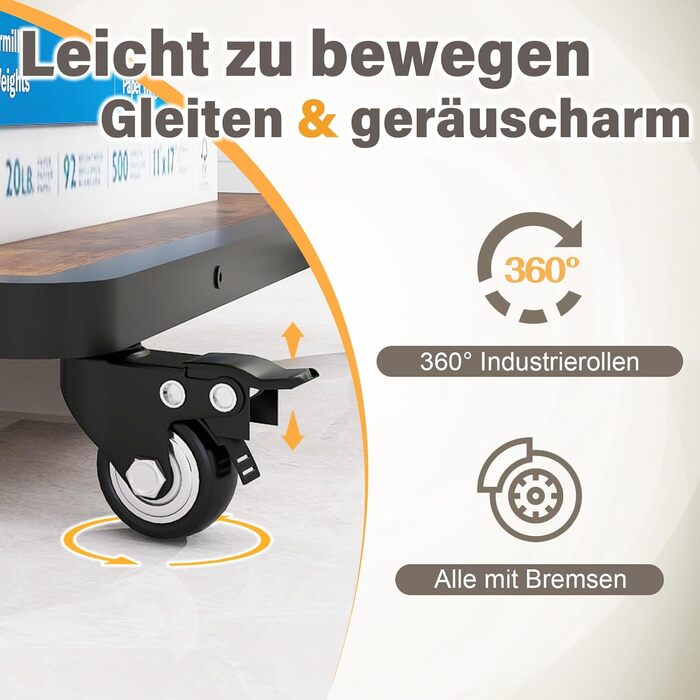 Стіл для принтера PUNCIA з 2 рівнями, мобільний, 60 x 50 см, дерево & метал