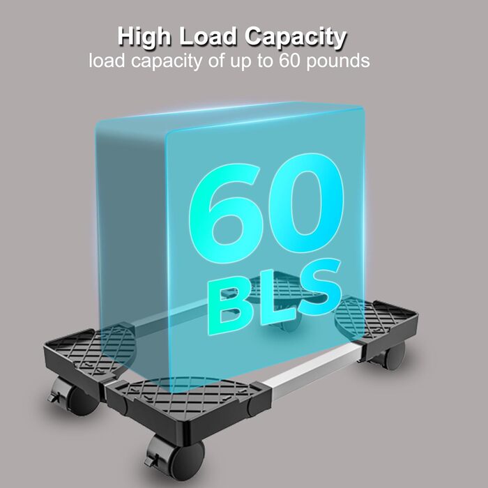 Підставка для комп'ютера під стіл, мобільна, на колесах, чорна