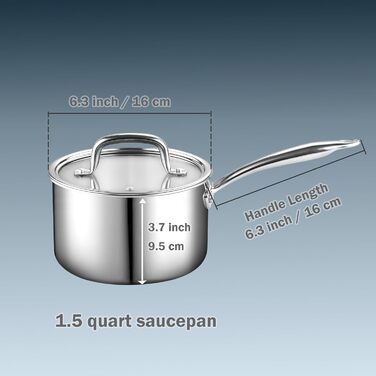 Набір каструль та сковорідок Cook N Home з нержавіючої сталі (7 предметів), склокришки, індукційне дно, придатний для миття в посудомийній машині, срібний