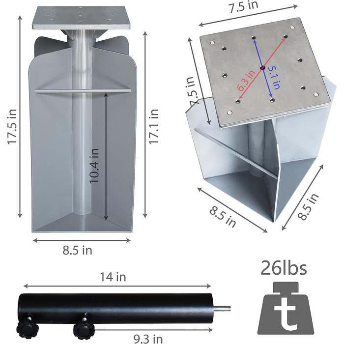 Підставка для парасольки EliteShade, сталева, до 63,5 кг, для ринку, тераси, вулиці, міцна, з мішком для піску (пісок не входить до комплекту), червоно-коричнева