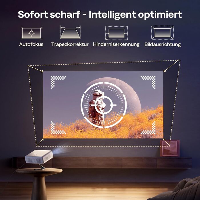 Aurzen Eazze D1 Smart Beamer: 4K проєктор для дому з Wi-Fi, Bluetooth, Netflix, Dolby Audio, автофокусом та корекцією трапеції. Підтримує Full HD 1080P. Білий (GTV)